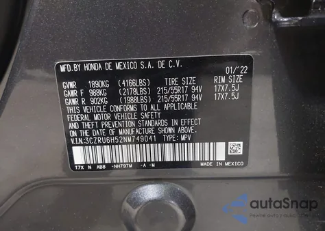 2022 Honda Hr-V Awd Ex z USA, uszkodzony, nr VIN 3CZRU6H52NM749041